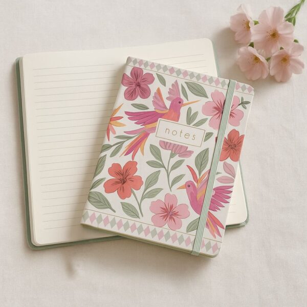 Taccuino con fiori fucsia rilegato incollato
