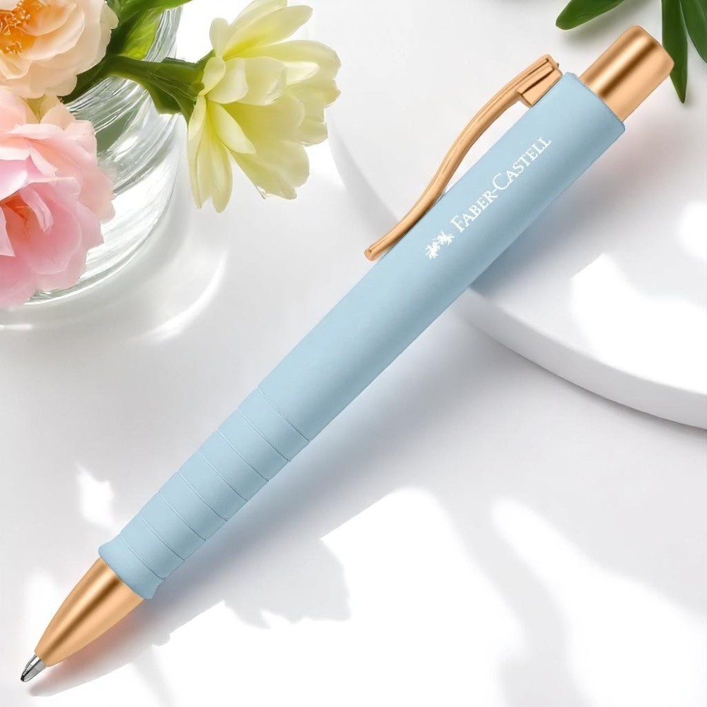 Penna Faber-Castell Celeste e Oro Satinato sky blue 1 Penna celeste soft touch Faber Castell