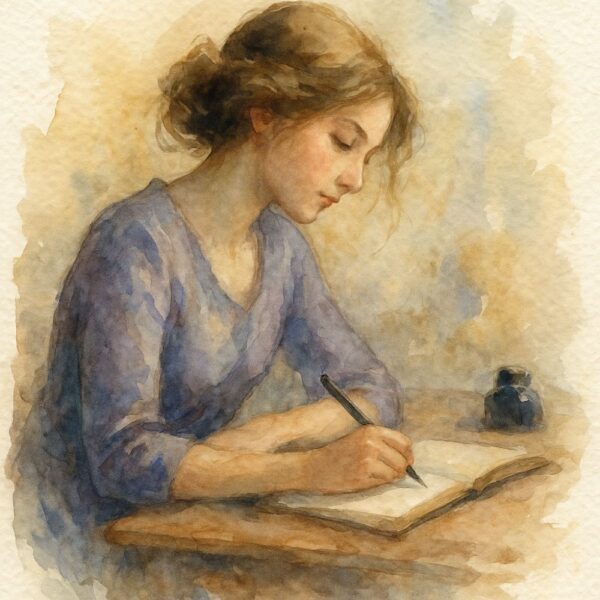 Acquerello donna che scrive il suo diario emotivo