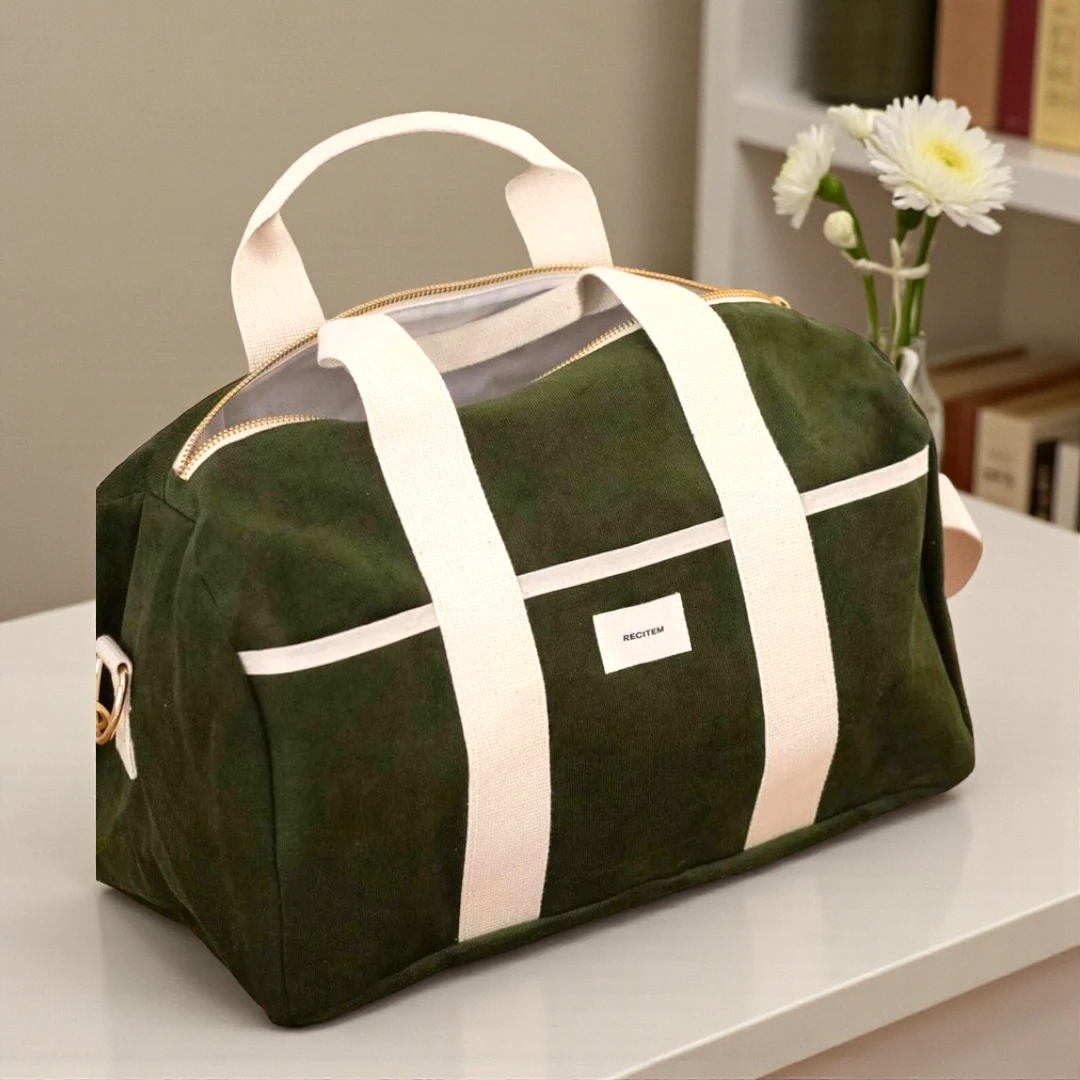 Borsa 24 Ore Iria – Verde e Panna effetto velluto 5 Borsa da viaggio