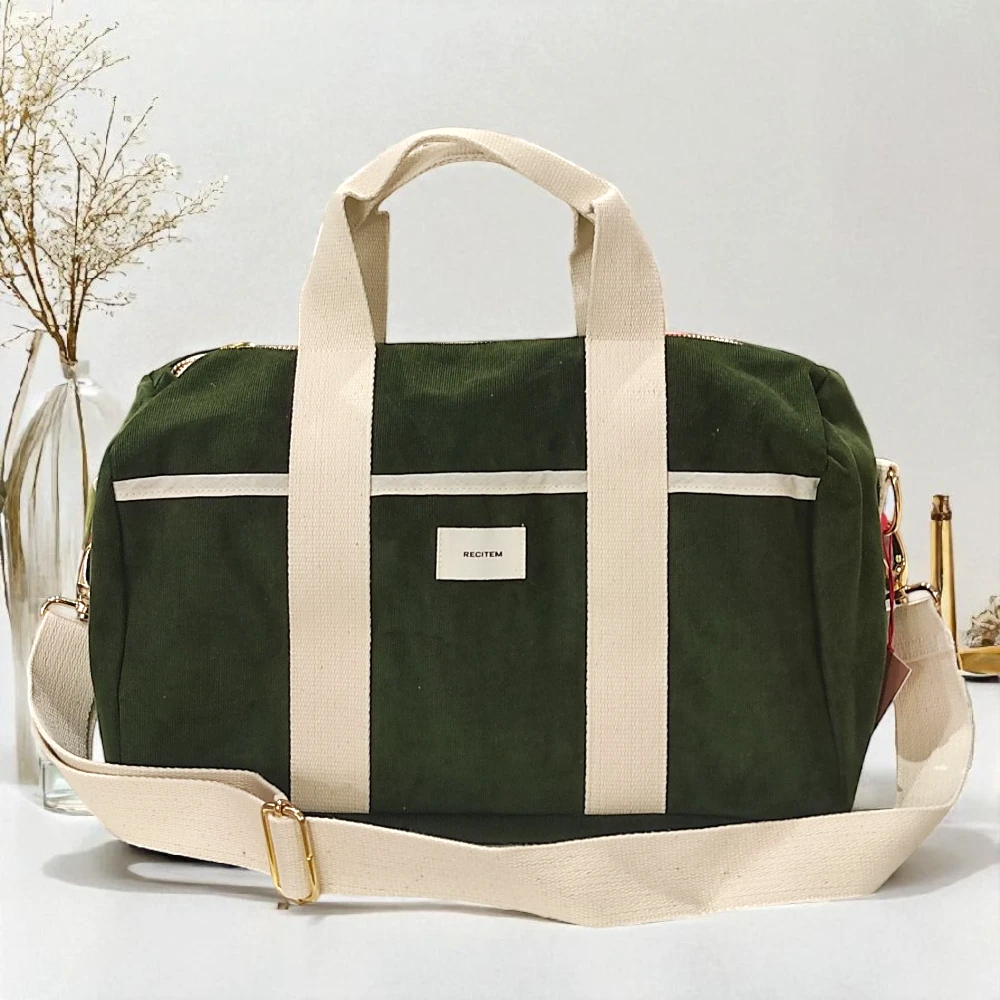 Borsa 24 Ore Iria – Verde e Panna effetto velluto 4 borsa verde e panna