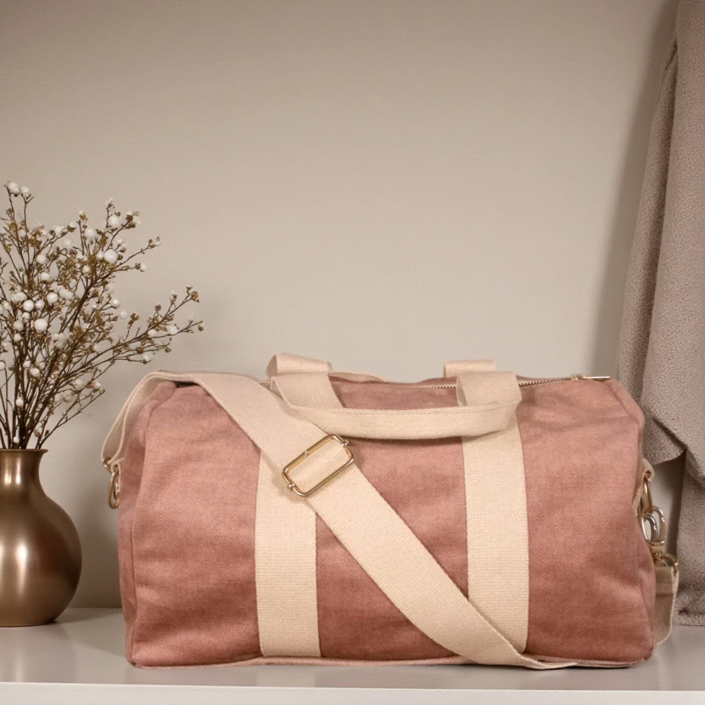 Borsa Week-End 24 ore Flora – Rosa Antico effetto velluto 5 Borsa rosa retro